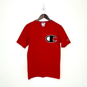 Champion Vintage Y2K Red Logo Tee Unisex Small Retro